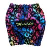 Waterproof fleece dog snood with neon-colored embroidered name