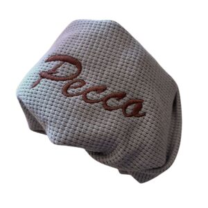 Paraorecchie-per-cani-in-100-cotone-Mini-waffle-Caffè-latte-ricamato-con-nome 100% Cotton Dog Earmuffs - Mini Waffle, Available in 3 Colors