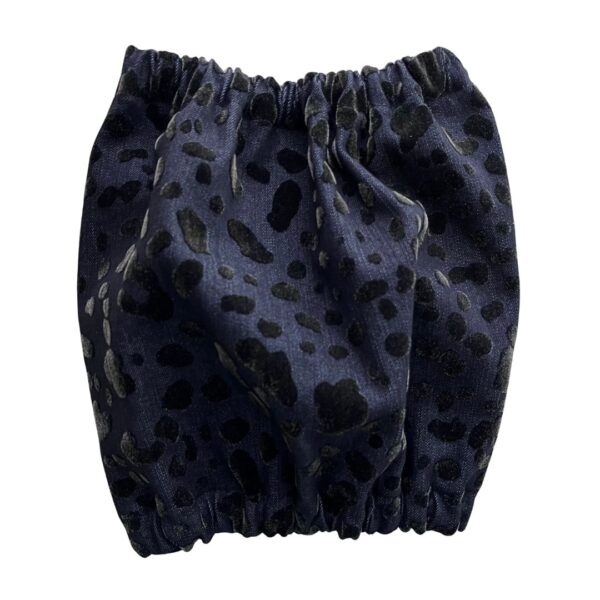 Paraorecchie per cani in denim stretch grigio scuro “Leopard Couture” - tessuto alta moda