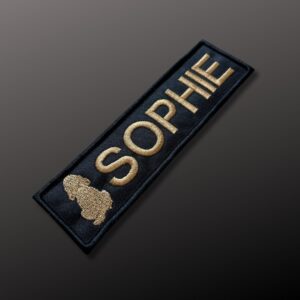 Customized harness patch with Cocker Spaniel silhouette + name