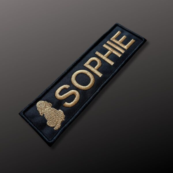 Customized harness patch with Cocker Spaniel silhouette + name